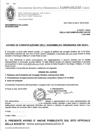 Avviso di convocazione assemblea straordinaria dei soci 28.3.2025