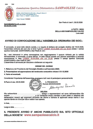 Avviso di convocazione assemblea ordinaria dei soci 2026